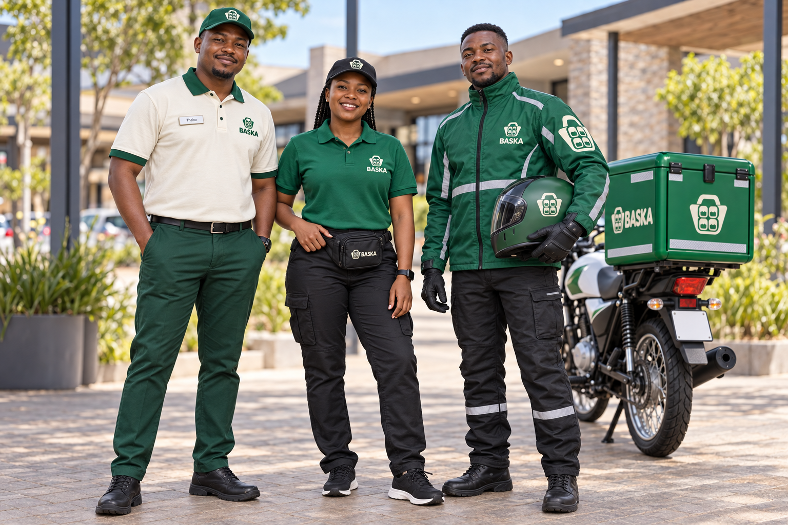 Baska ground lead, runner and rider standing together outside the centre